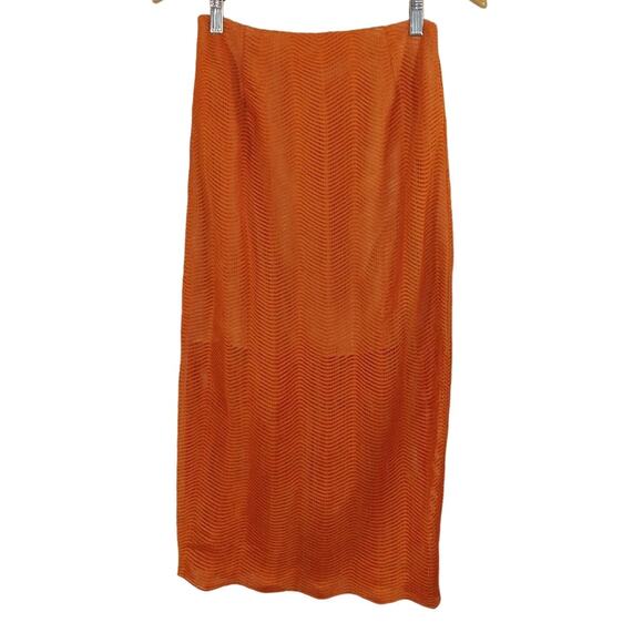 ML Keepsake The Label Orange Think Twice Scallop Modern Midi Pencil Skirt NWT S - Picture 1 of 7